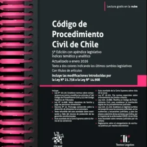 Código de Procedimiento Civil de Chile 5ta. Edición con Apéndice Legislativo. Índices Temático y Analítico. Enero Año 2026 / 390 Pág.